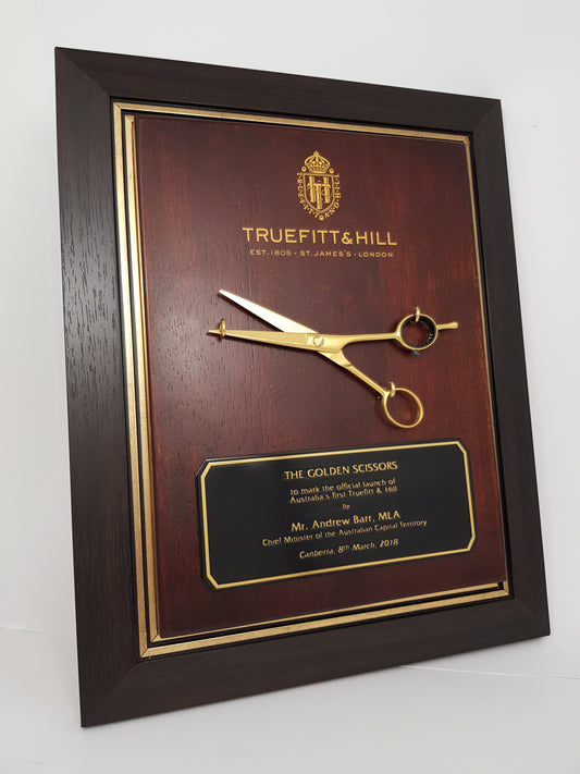 Custom Made Golden Scissor Plaque
