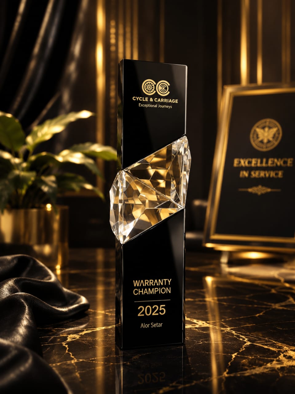 Black Solid Crystal Custom Made Trophy